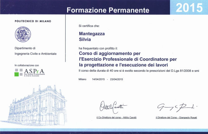 certificato coordinatore per la progettazione